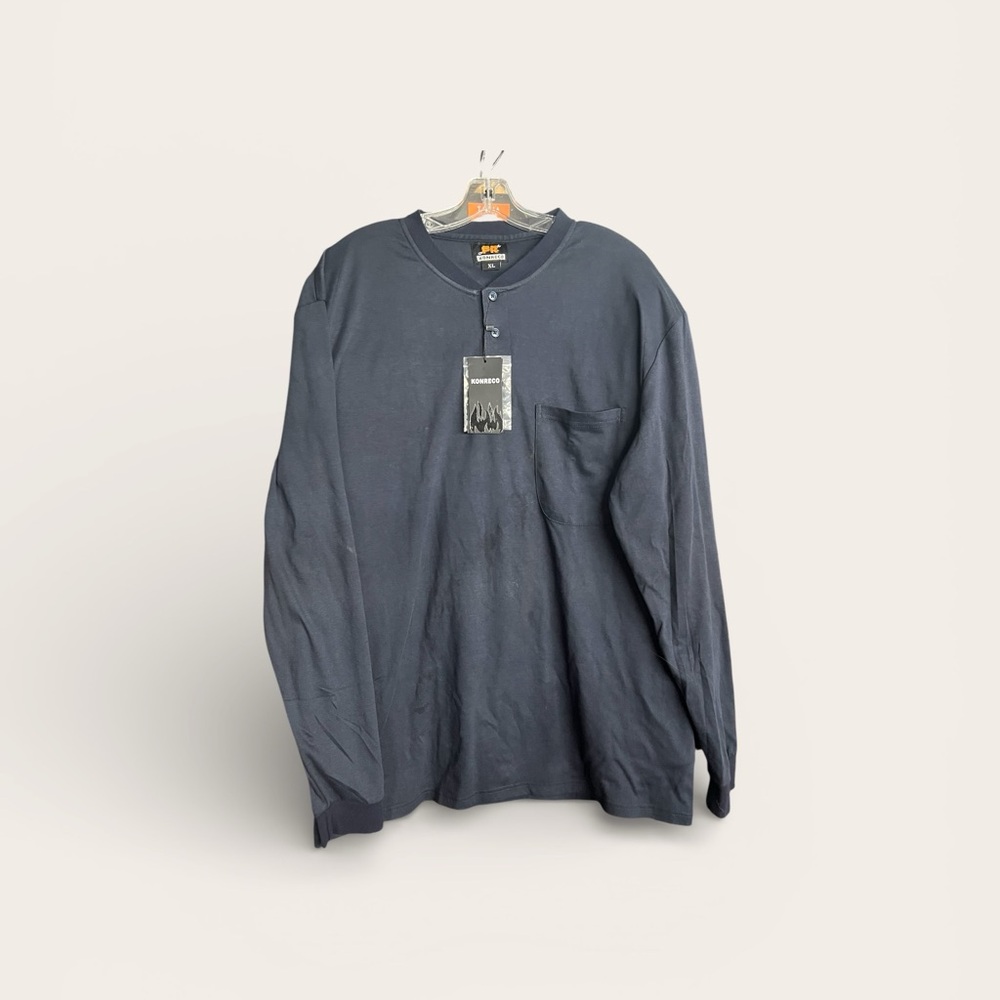 KONRECO Men’s Long Sleeve Henley Shirt XL‎ Navy – NWT fire resistant 02/26-05